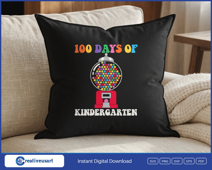 100 Days Of Kindergarten gumball machine design on a black throw pillow