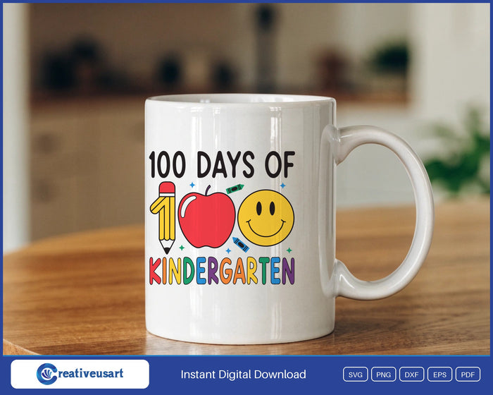 100 Days Of Kindergarten SVG design on a white coffee mug