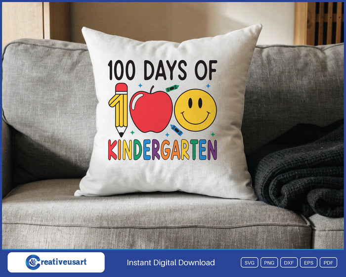 100 Days Of Kindergarten SVG design on a white throw pillow