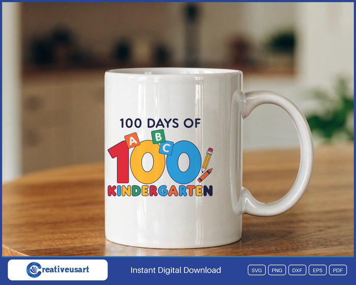 100 Days Of Kindergarten Blocks SVG design on a white coffee mug
