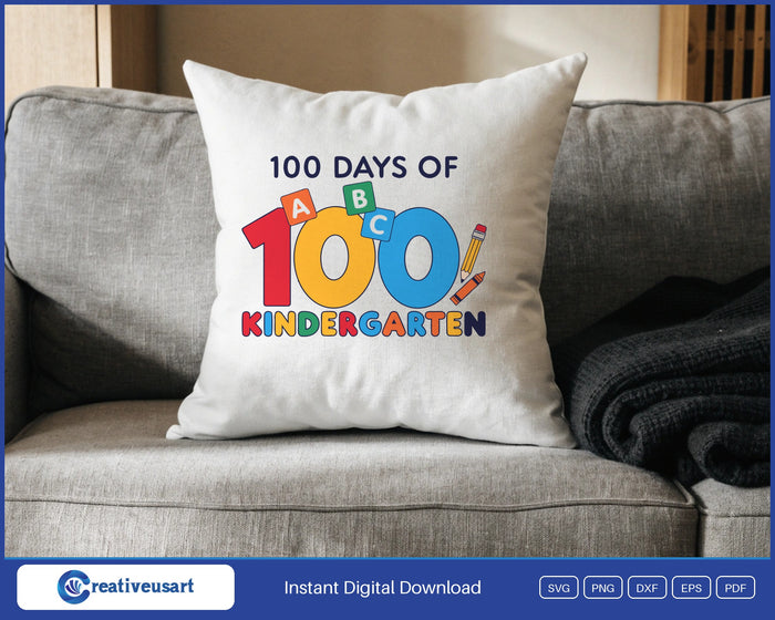 100 Days Of Kindergarten Blocks SVG design on a white throw pillow