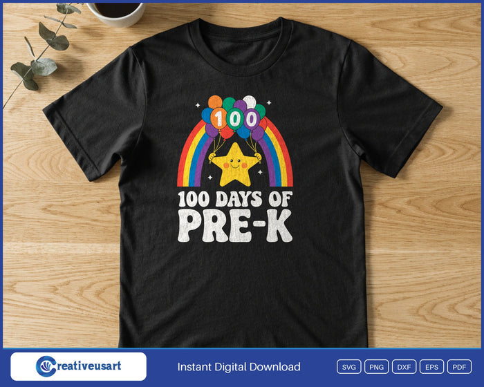 100 Days Of Pre-K SVG printed on a black t-shirt