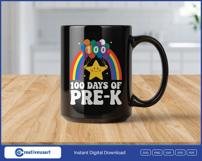 100 Days Of Pre-K SVG design on a black coffee mug