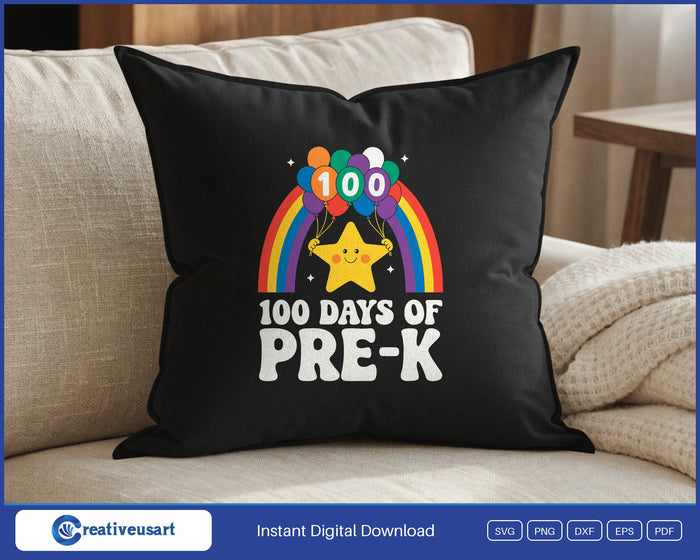 100 Days Of Pre-K SVG design on a black throw pillow