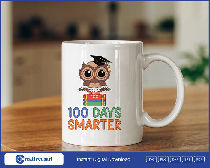 100 Days Smarter Baby Owl graduation design on a white coffee mug