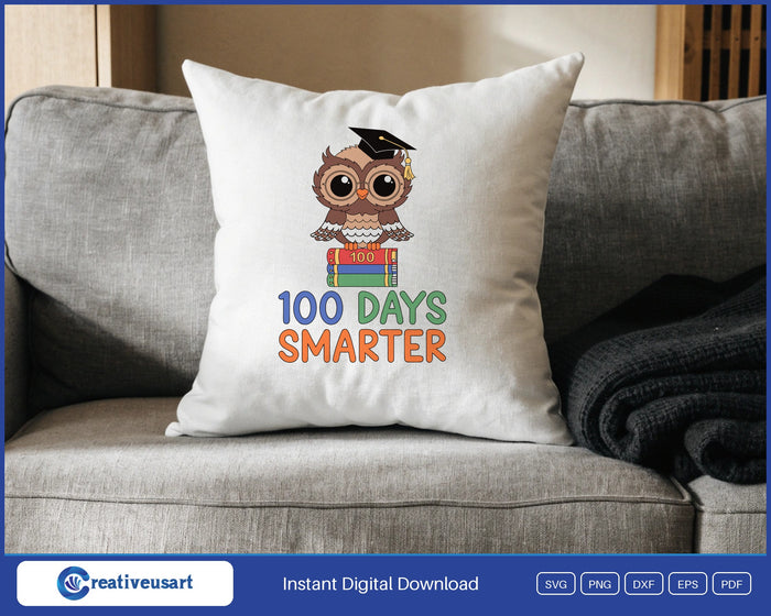 100 Days Smarter Baby Owl graduation design on a white throw pillow