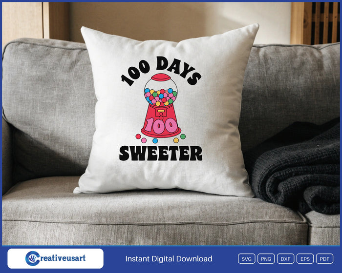 100 Days Sweeter design on a white throw pillow