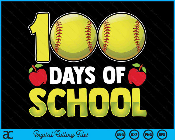 100th Day Of School Boys Girls Kids Softball 100 Days Of School SVG PNG Digital Cutting Files