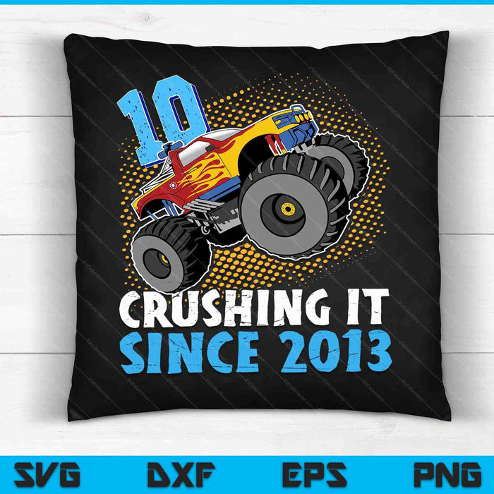 10 crushing it since 2013 monster truck 10th birthday design on a t-shirt