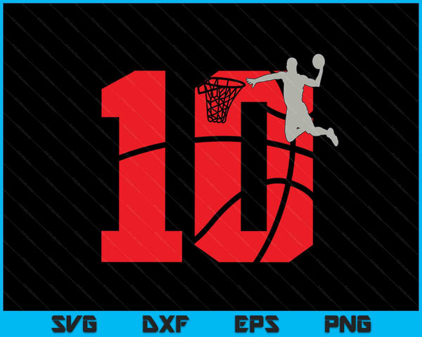 10 años 10o baloncesto fiesta de cumpleaños tema SVG PNG archivos de corte digital