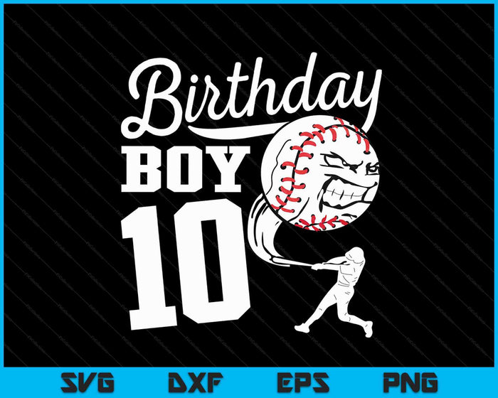 10 años de edad regalo de cumpleaños fiesta de béisbol SVG PNG archivos de corte digital