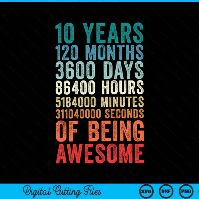 10 years 120 months of being awesome 10th birthday SVG cut file