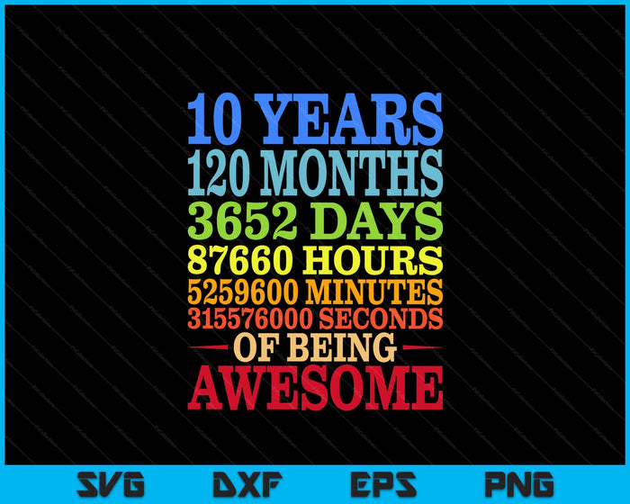 10 Years Old 10th Birthday Vintage Retro SVG PNG Digital Printable Files