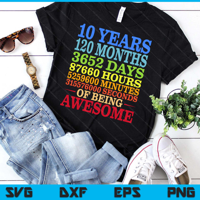 10 Years Old 10th Birthday Vintage Retro SVG PNG Digital Printable Files