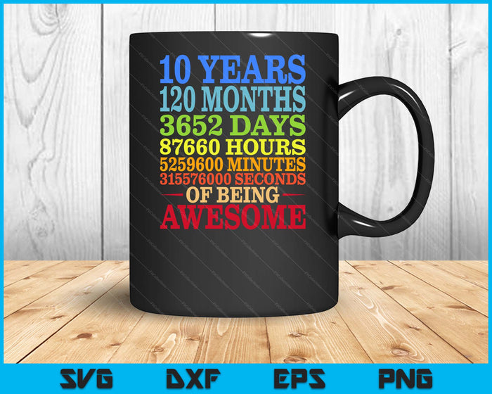 10 Years Old 10th Birthday Vintage Retro SVG PNG Digital Printable Files