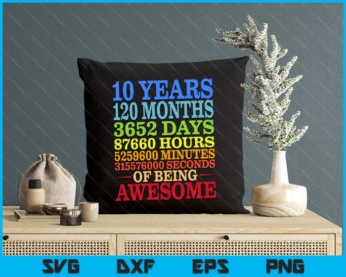 10 Years Old 10th Birthday Vintage Retro SVG PNG Digital Printable Files
