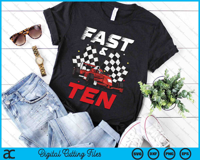 10th Birthday Boy Race Car Racing 10 Year Old Bday SVG PNG Digital Printable Files