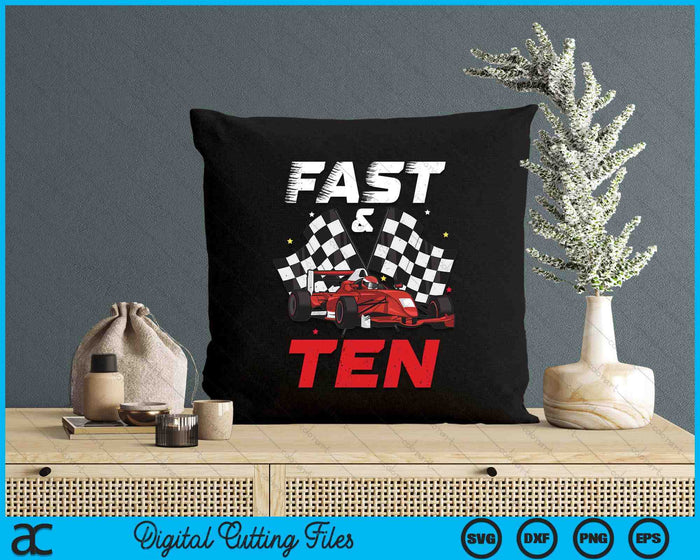 10th Birthday Boy Race Car Racing 10 Year Old Bday SVG PNG Digital Printable Files