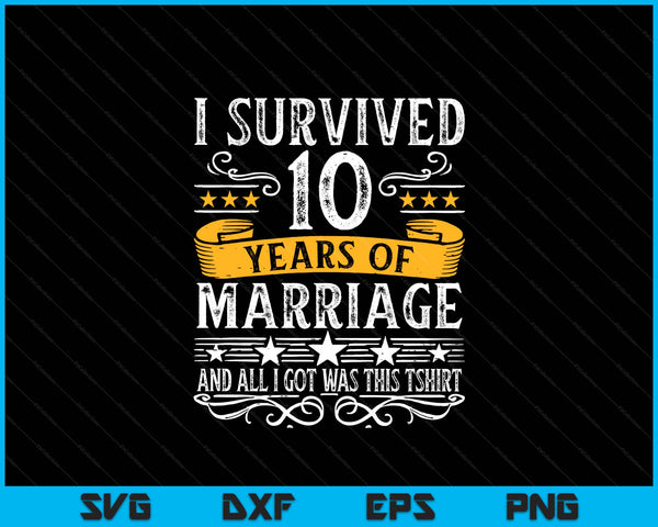 10th Wedding Anniversary Couples Husband Wife 10 Years SVG PNG Digital Printable Files
