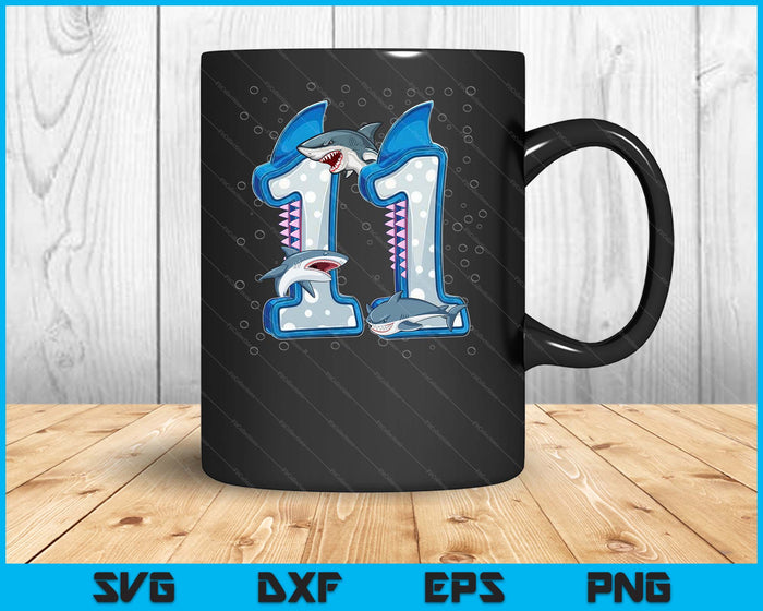 11th Birthday Boys Shark 11 years Old Ocean Shark B-day SVG PNG Digital Printable Files