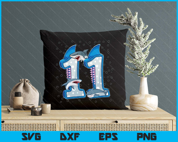 11th Birthday Boys Shark 11 years Old Ocean Shark B-day SVG PNG Digital Printable Files