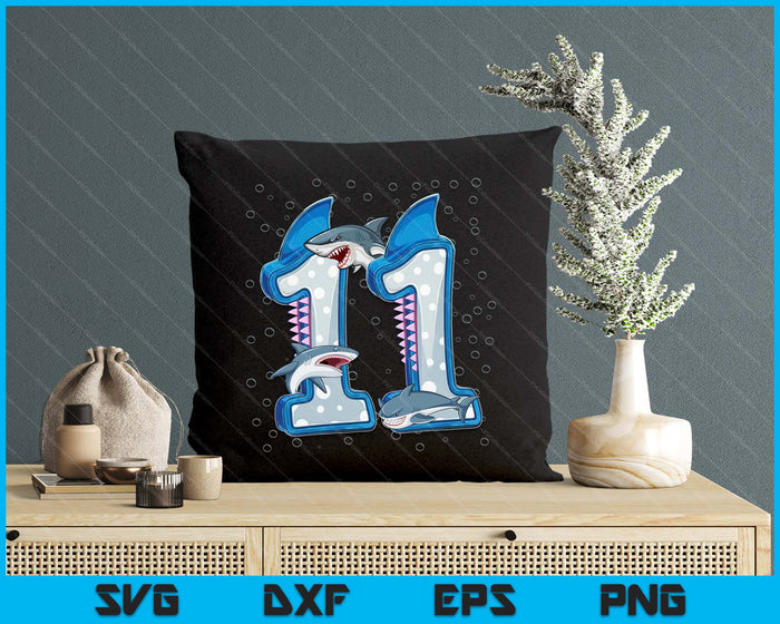 11th Birthday Boys Shark 11 years Old Ocean Shark B-day SVG PNG Digital Printable Files
