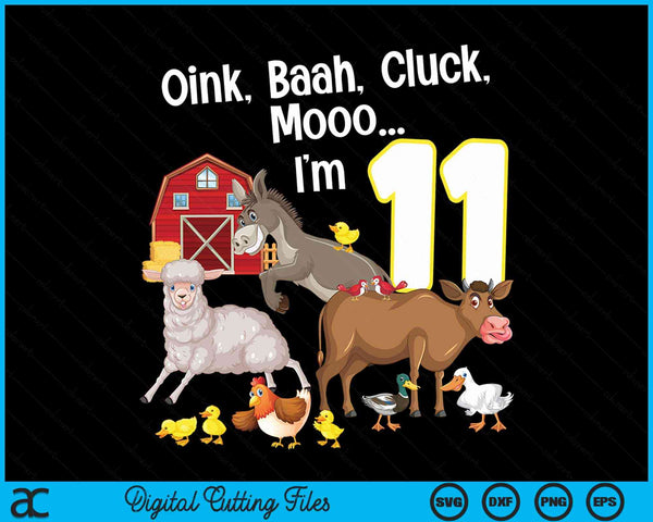 11th birthday eleven year old farm party animals SVG cut file