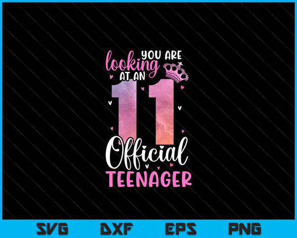 11th Birthday Girls 11 Years Cute Official Teenager Birthday SVG PNG Digital Printable Files
