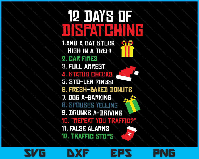 12 dagen verzending kerstpyjama X-mas Dispatcher SVG PNG digitale snijbestanden