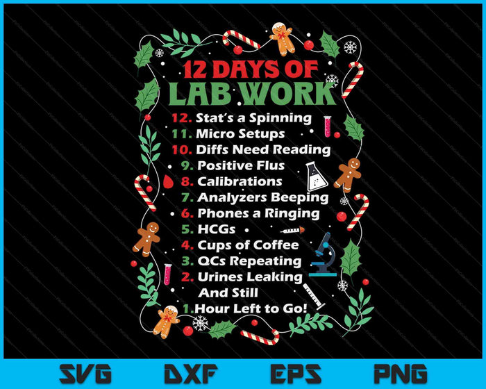 12 dagen LabTechnicus Kerstmis grappig medisch laboratorium SVG PNG digitale snijbestanden