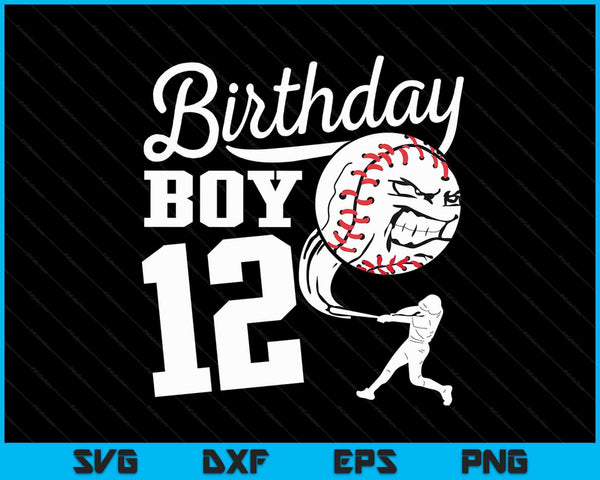 12 Year Old Birthday Gift Baseball Party Theme Kids SVG PNG Cutting Printable Files