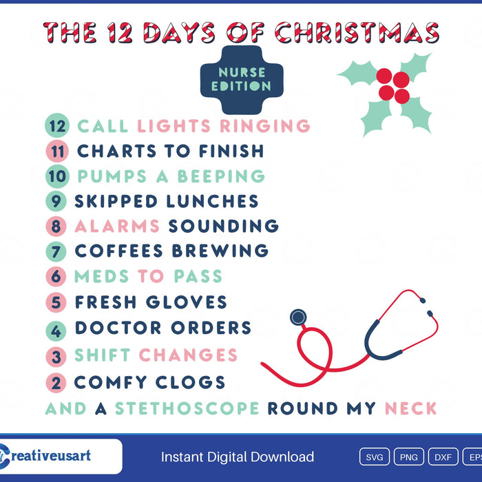 12 Days Of Christmas Nurse Edition funny nurse Christmas SVG design on white background