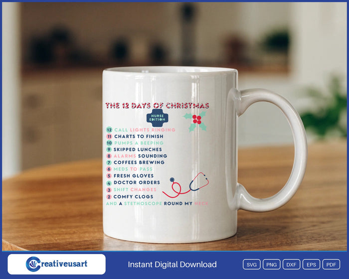 12 Days Of Christmas Nurse Edition funny nurse Christmas SVG design on a white coffee mug