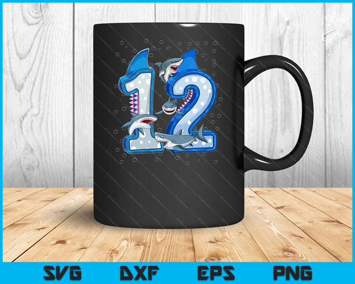 12th Birthday Boys Shark 12 years Old Ocean Shark B-day SVG PNG Digital Printable Files