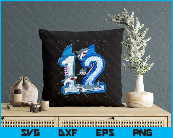 12th Birthday Boys Shark 12 years Old Ocean Shark B-day SVG PNG Digital Printable Files