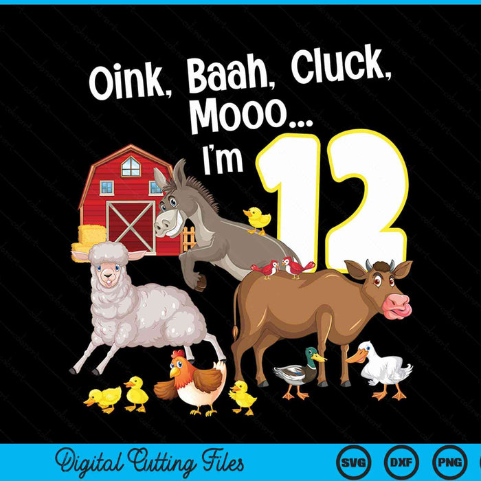 12th birthday twelve year old farm party animals SVG PNG cut file for Cricut