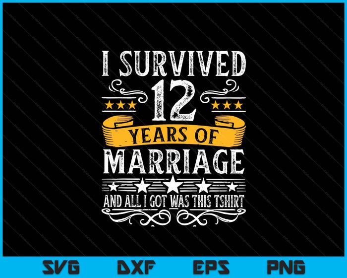 12th Wedding Anniversary Couples Husband Wife 12 Years SVG PNG Digital Printable Files