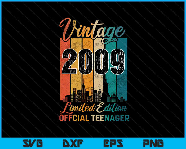 14 años Vintage 2009 Adolescente oficial SVG PNG Cortando archivos imprimibles