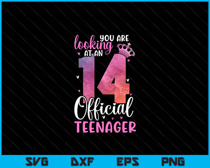 14e verjaardag meisjes 14 jaar schattig officiële tiener verjaardag SVG PNG digitale afdrukbare bestanden