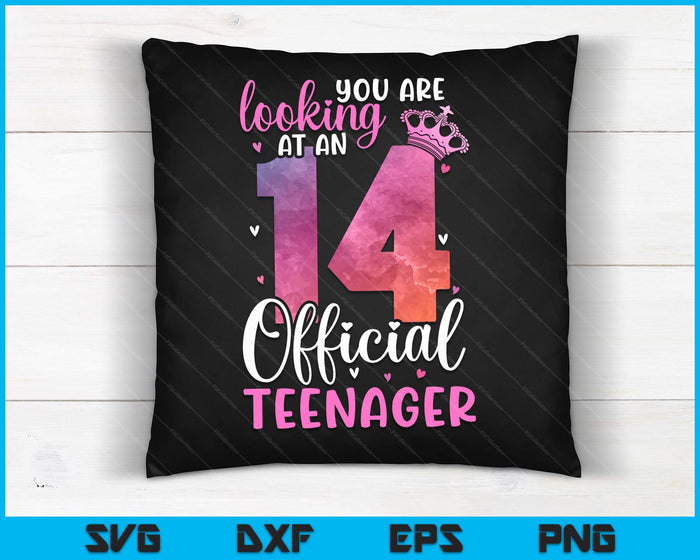 14th Birthday Girls 14 Years Cute Official Teenager Birthday SVG PNG Digital Printable Files