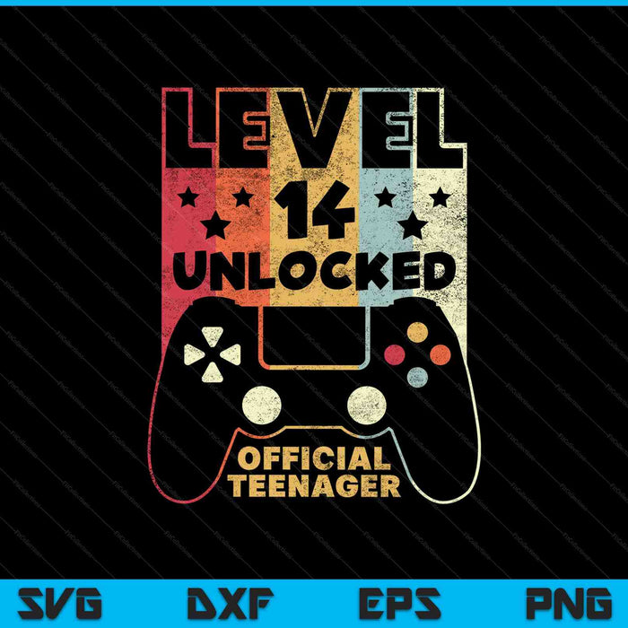 14th Birthday Shirt Level 14 Unlocked Official Teenager SVG PNG Cutting Printable Files