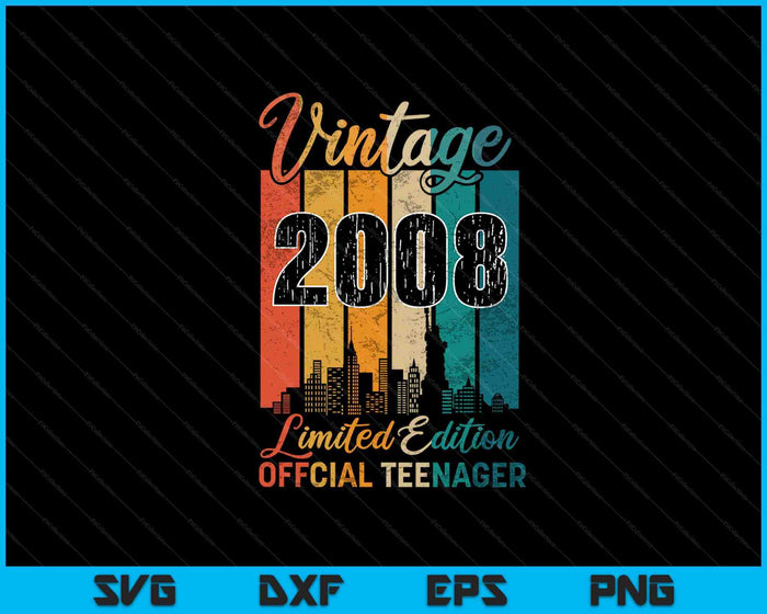 15 años Vintage 2008 Adolescente oficial SVG PNG Cortando archivos imprimibles