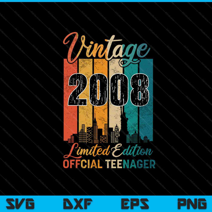 15 años Vintage 2008 Adolescente oficial SVG PNG Cortando archivos imprimibles