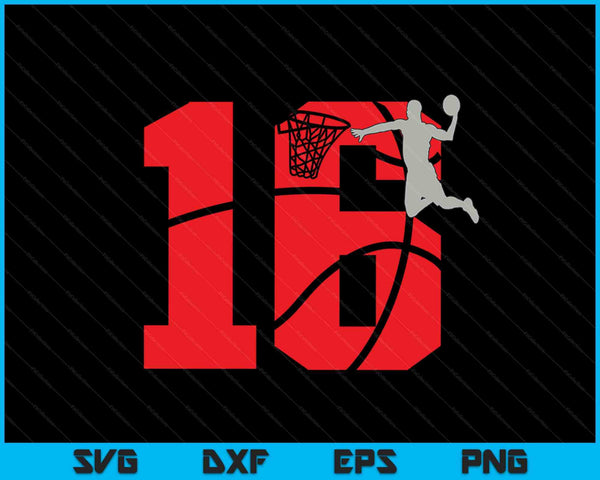 16 años 16 cumpleaños fiesta de cumpleaños de baloncesto tema SVG PNG cortando archivos imprimibles