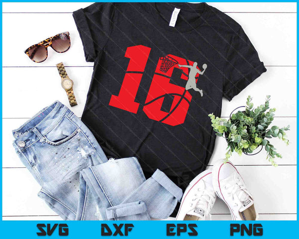 16-jarige 16e basketbal verjaardagsfeestje thema SVG PNG snijden afdrukbare bestanden - on a t-shirt
