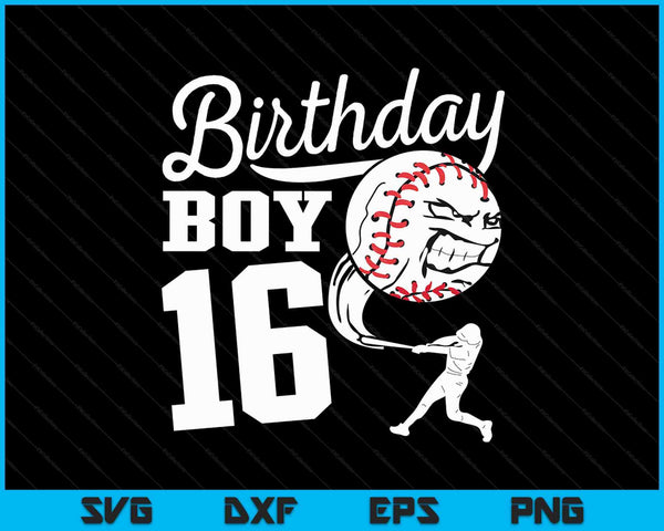 16 años de edad regalo de cumpleaños fiesta de béisbol tema niños SVG PNG cortando archivos imprimibles