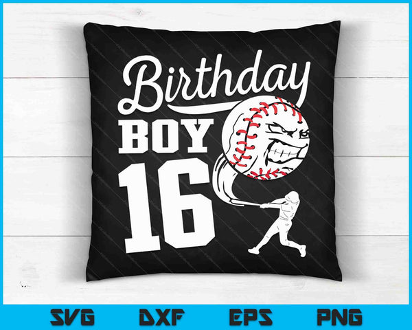 16 Year Old Birthday Gift Baseball Party Theme Kids SVG PNG Cutting Printable Files