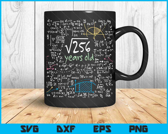 Square Root of 256 16 Years Old 16th Birthday Design SVG PNG Digital Cutting Files