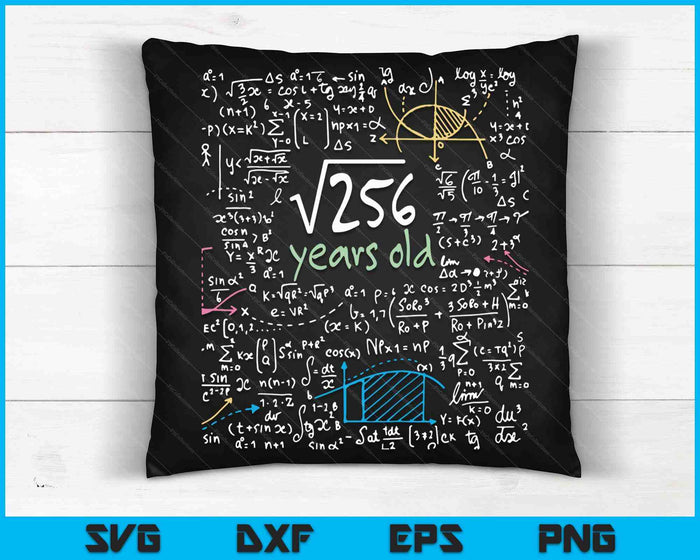 Square Root of 256 16 Years Old 16th Birthday Design SVG PNG Digital Cutting Files