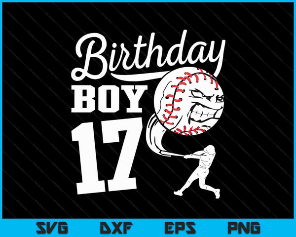 17-jarige verjaardag cadeau honkbal partij thema Kids SVG PNG snijden afdrukbare bestanden